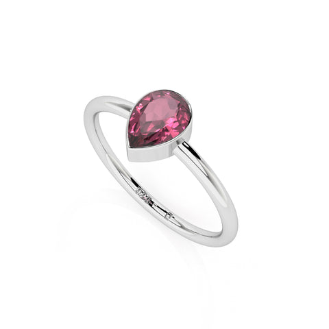 pink tourmaline pear cut stackable bezel-set ring