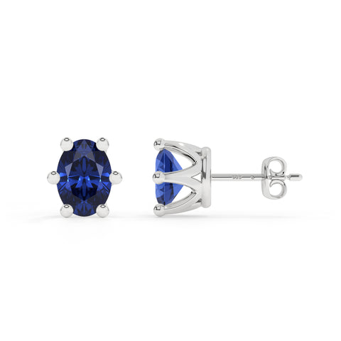 lab grown blue sapphire oval stud earrings 