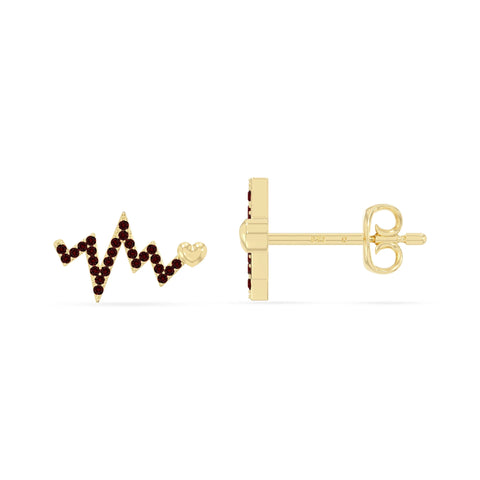 natural garnet heartbeat stud earrings in yellow gold vermeil 