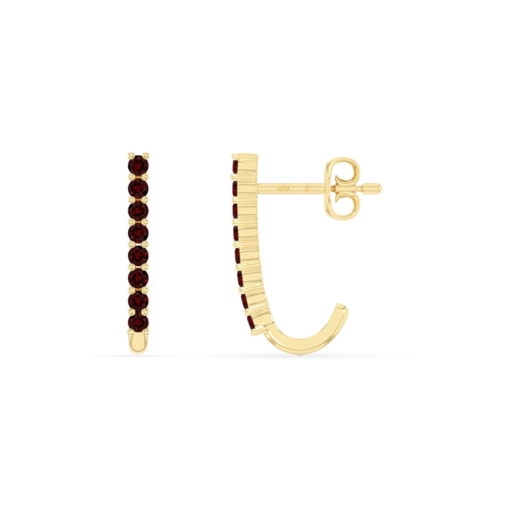 natural garnet hoop earrings in yellow gold vermeil 