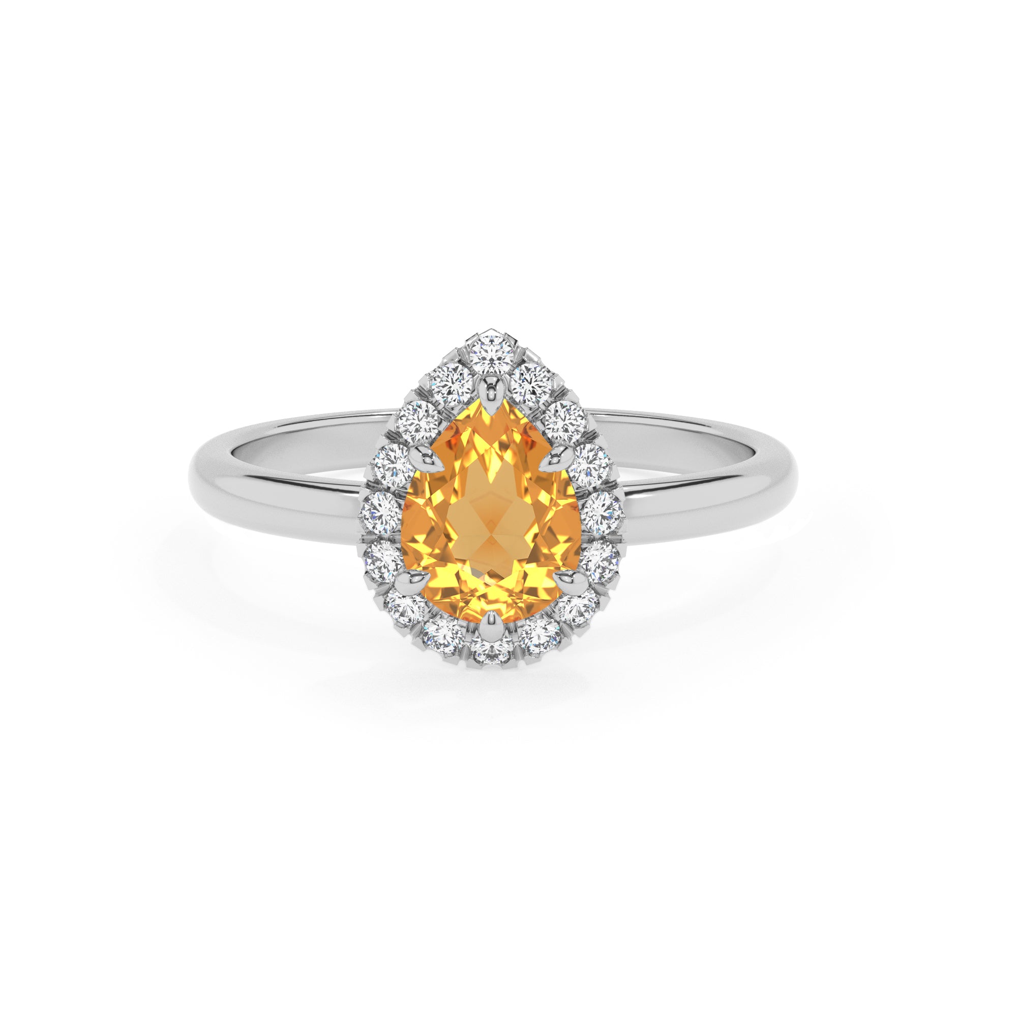 lab-grown citrine pear halo solitaire engagement ring