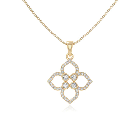 moissanite 4 petal flower necklaces in yellow gold vermeil 
