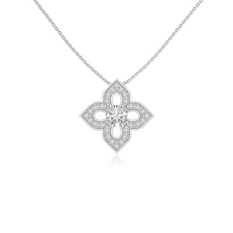 moissanite 4 petal flower necklaces in sterling silver 