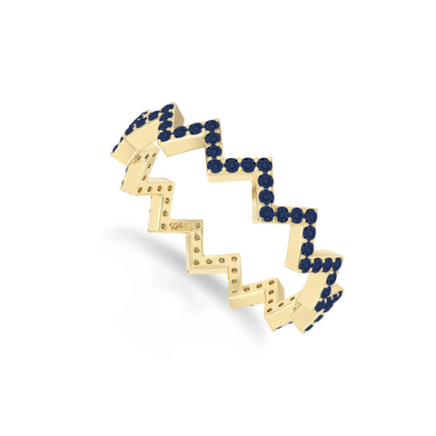 natural blue sapphire zig-zag wedding band rings in yellow gold vermeil
