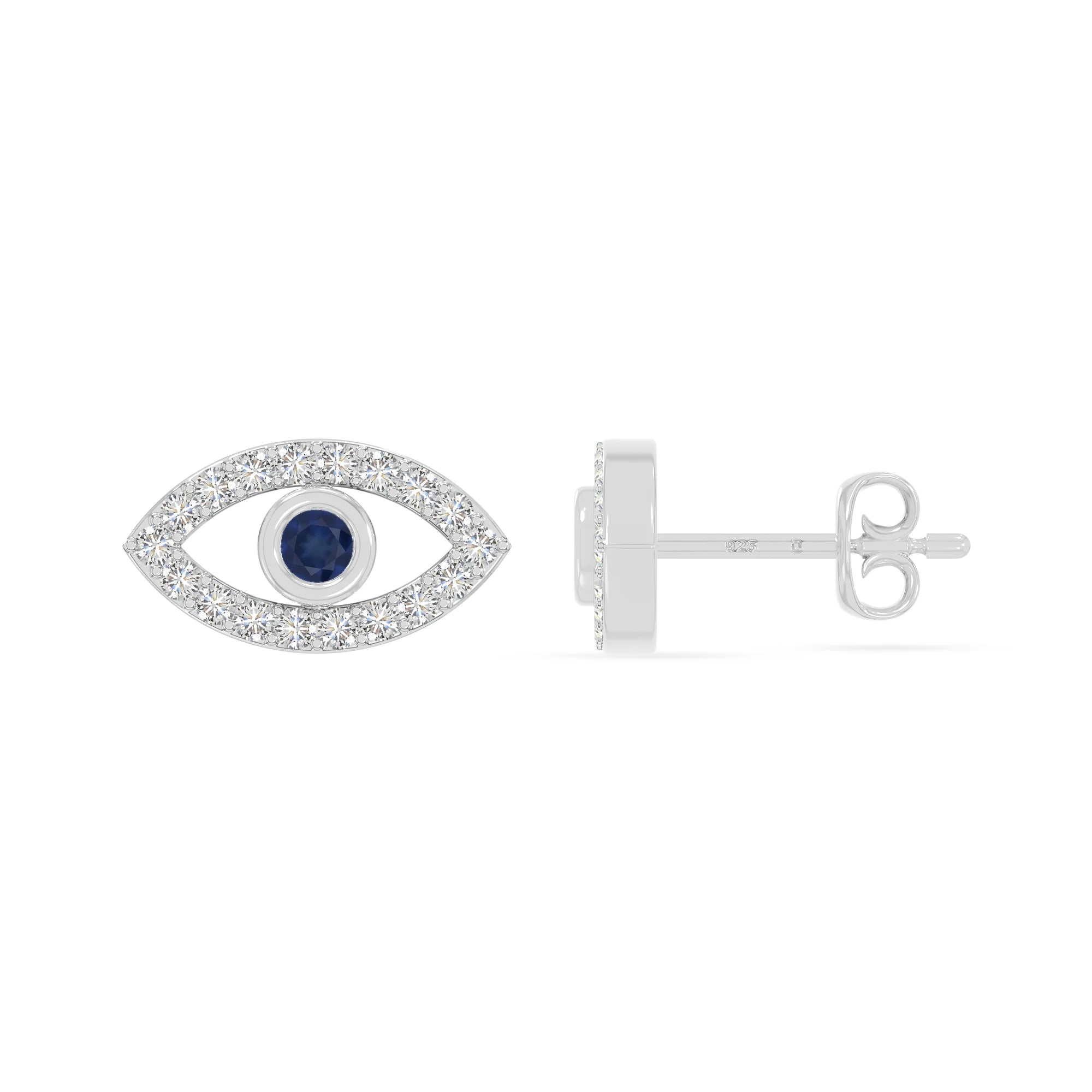 natural blue-sapphire evil eye stud earrings in sterling silver 
