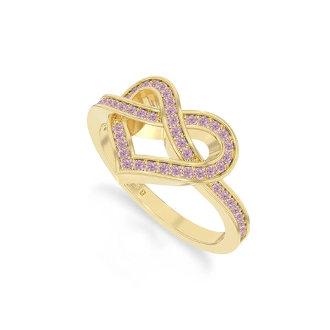 natural pink tourmaline infinity knot heart promise rings in yellow gold vermeil