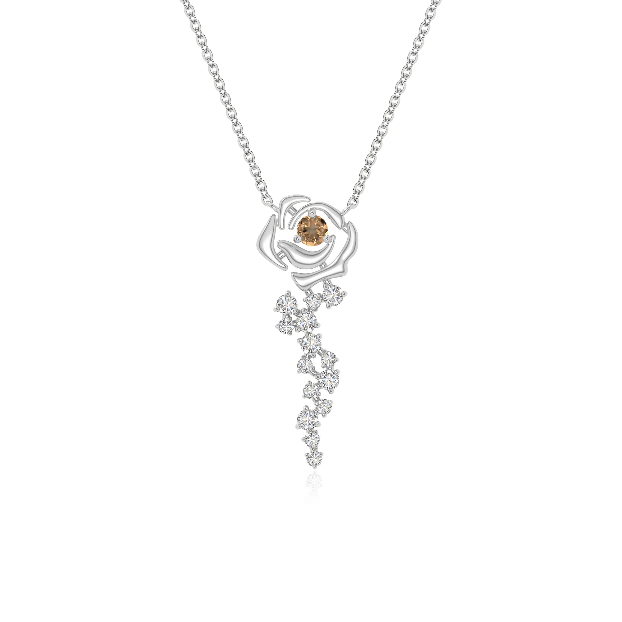 natural citrine rose flower necklaces in sterling silver 