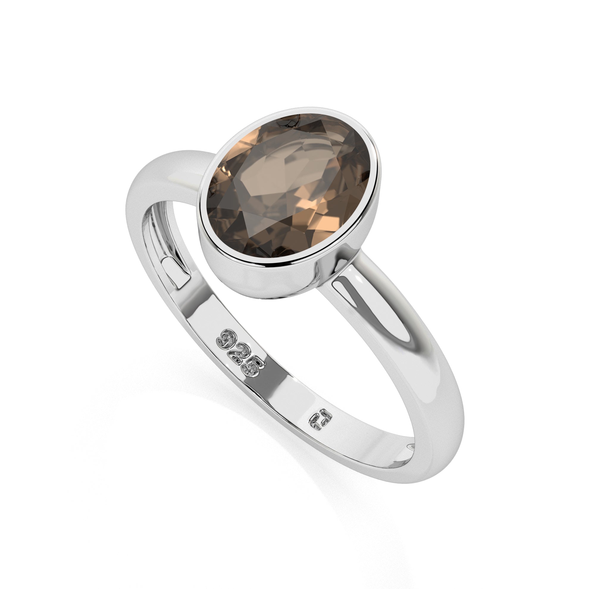 smoky quartz oval cut stackable bezel-set ring