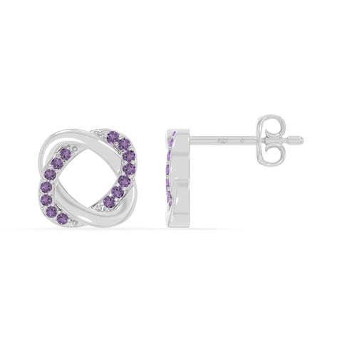 natural amethyst knot-love stud earrings in sterling silver 