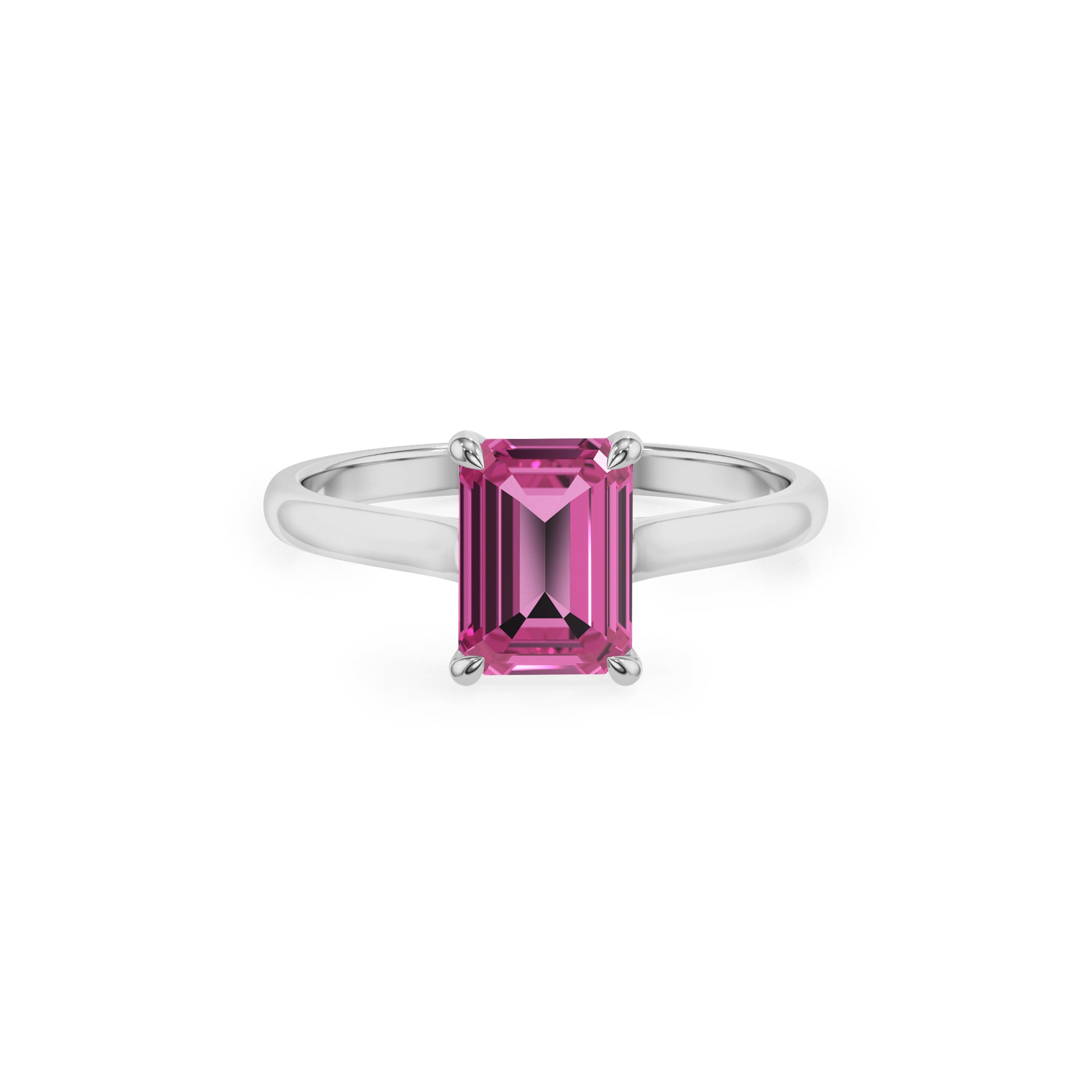 lab grown pink sapphire emerald solitaire engagement ring