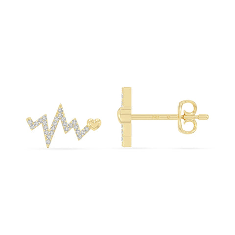 moissanite heartbeat stud earrings in yellow gold vermeil 