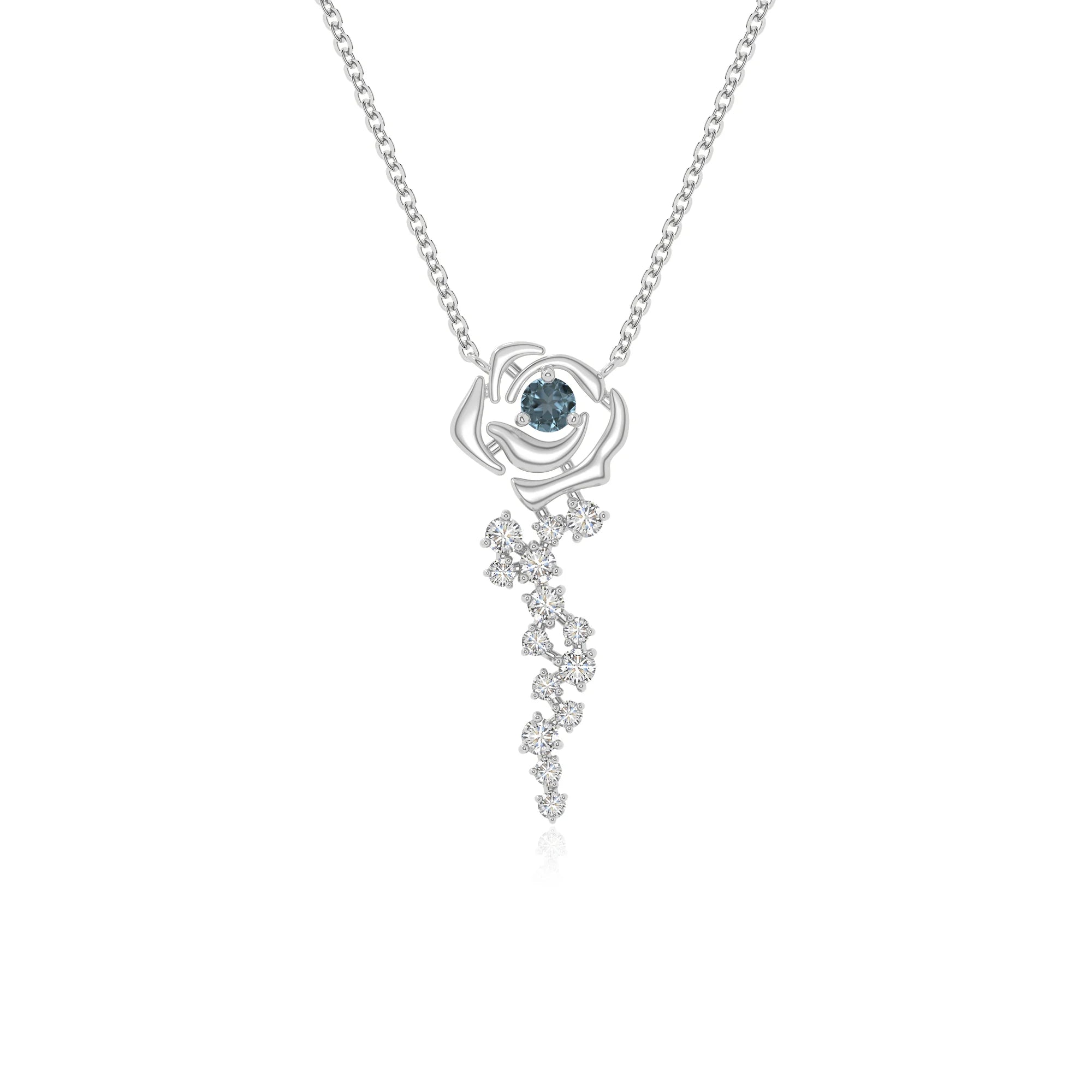 natural london blue topaz rose flower necklaces in sterling silver 