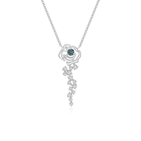 natural london blue topaz rose flower necklaces in sterling silver 