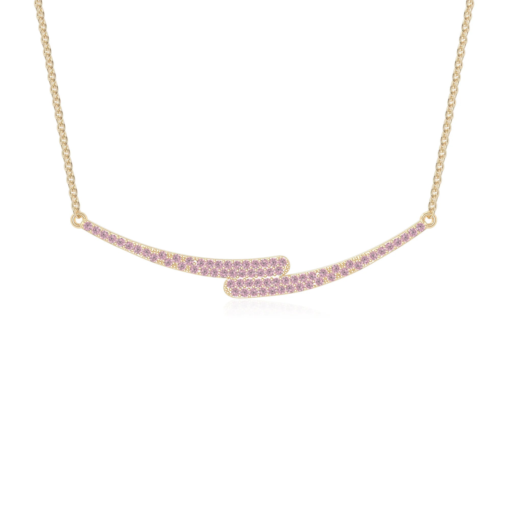 natural pink-tourmaline bypass curved bar necklaces in yellow gold vermeil 