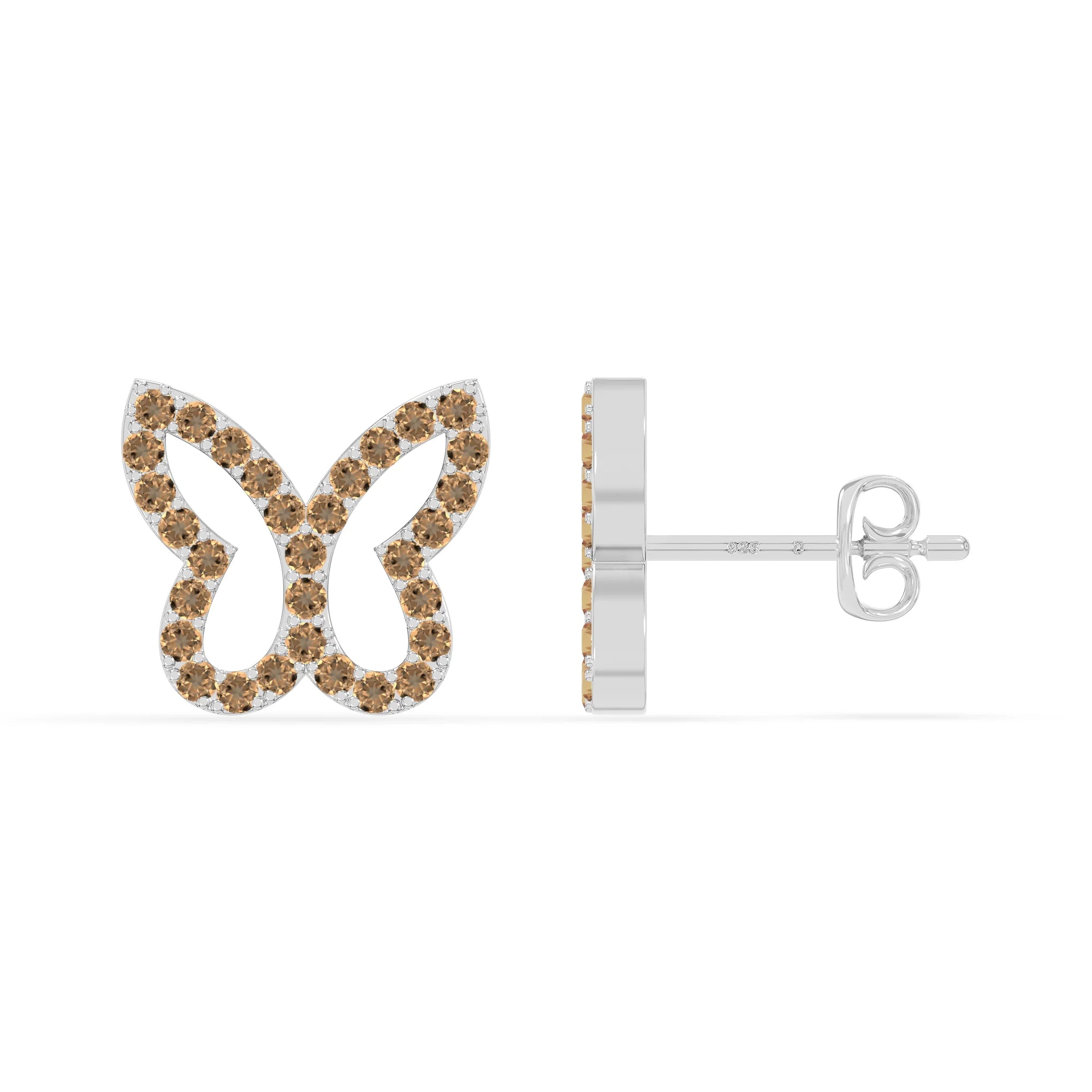natural citrine butterfly stud earrings in sterling silver 