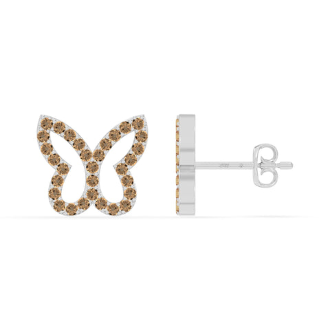 natural citrine butterfly stud earrings in sterling silver 