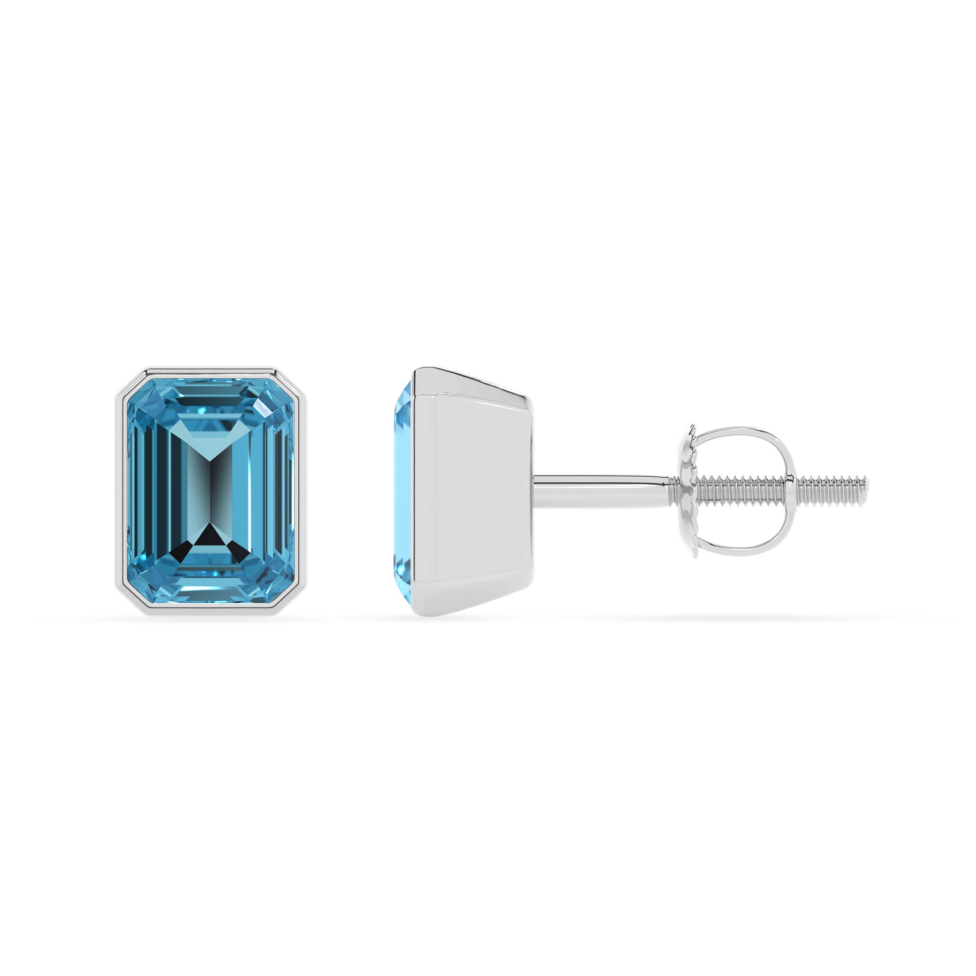 natural swiss blue topaz emerald cut stud earrings 