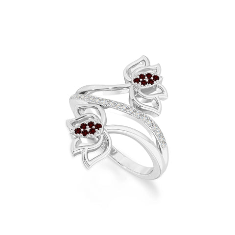 natural garnet lotus blossom rings in sterling silver 
