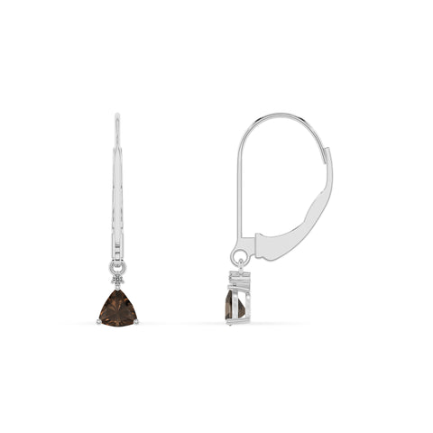 natural smoky quartz trillion dangle earrings with moissanite 