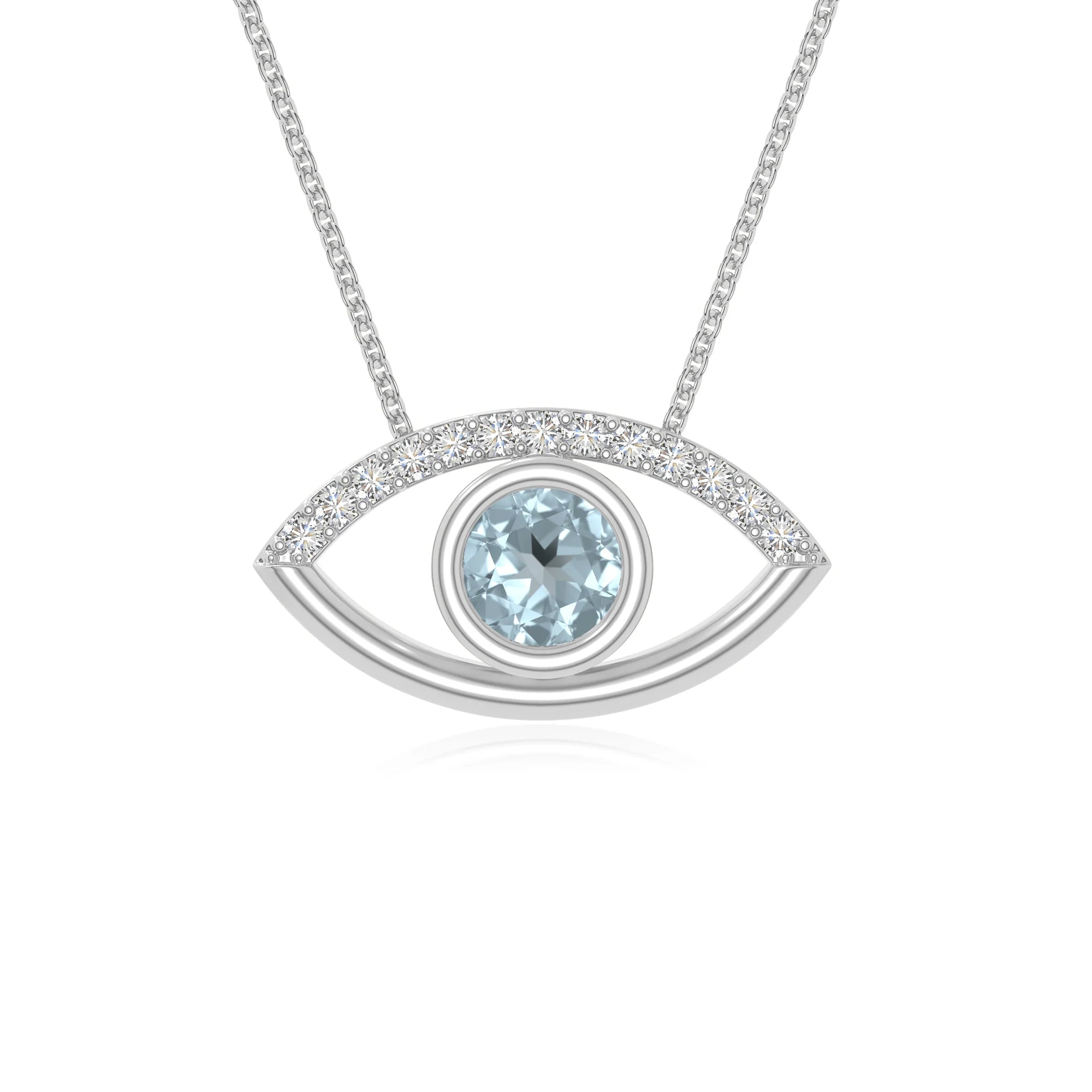 natural aquamarine evil eye necklaces in sterling silver 