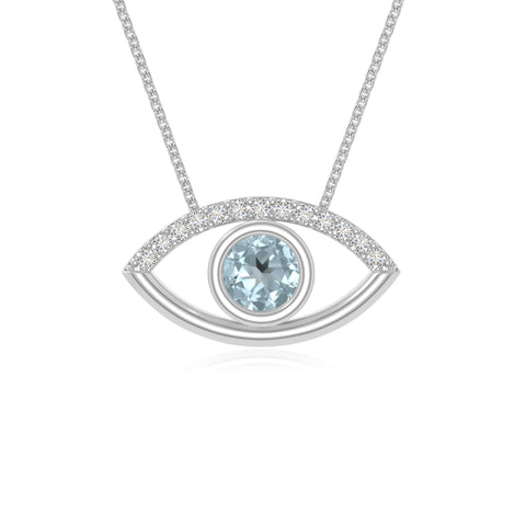 natural aquamarine evil eye necklaces in sterling silver 