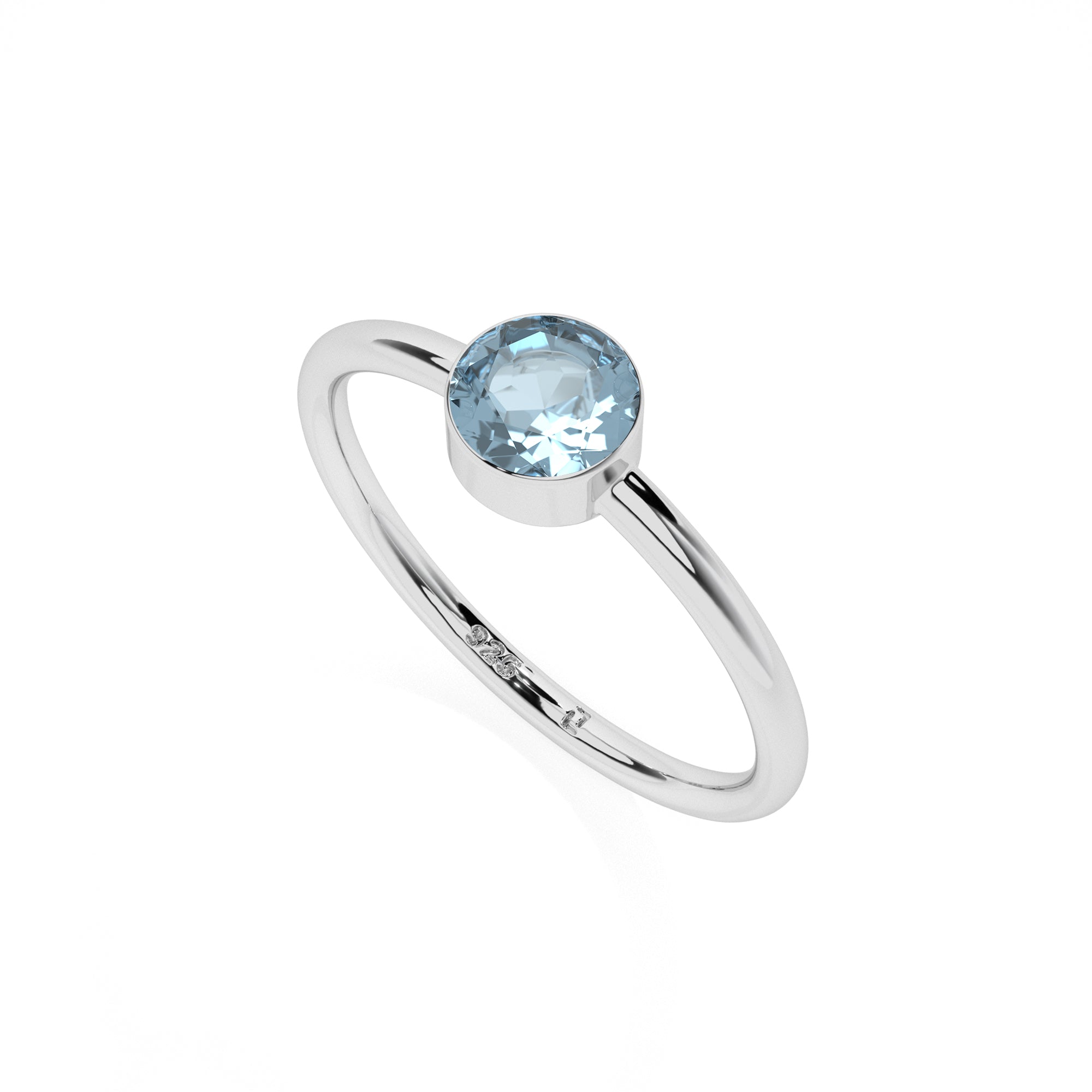 sky blue topaz round cut stackable bezel-set ring