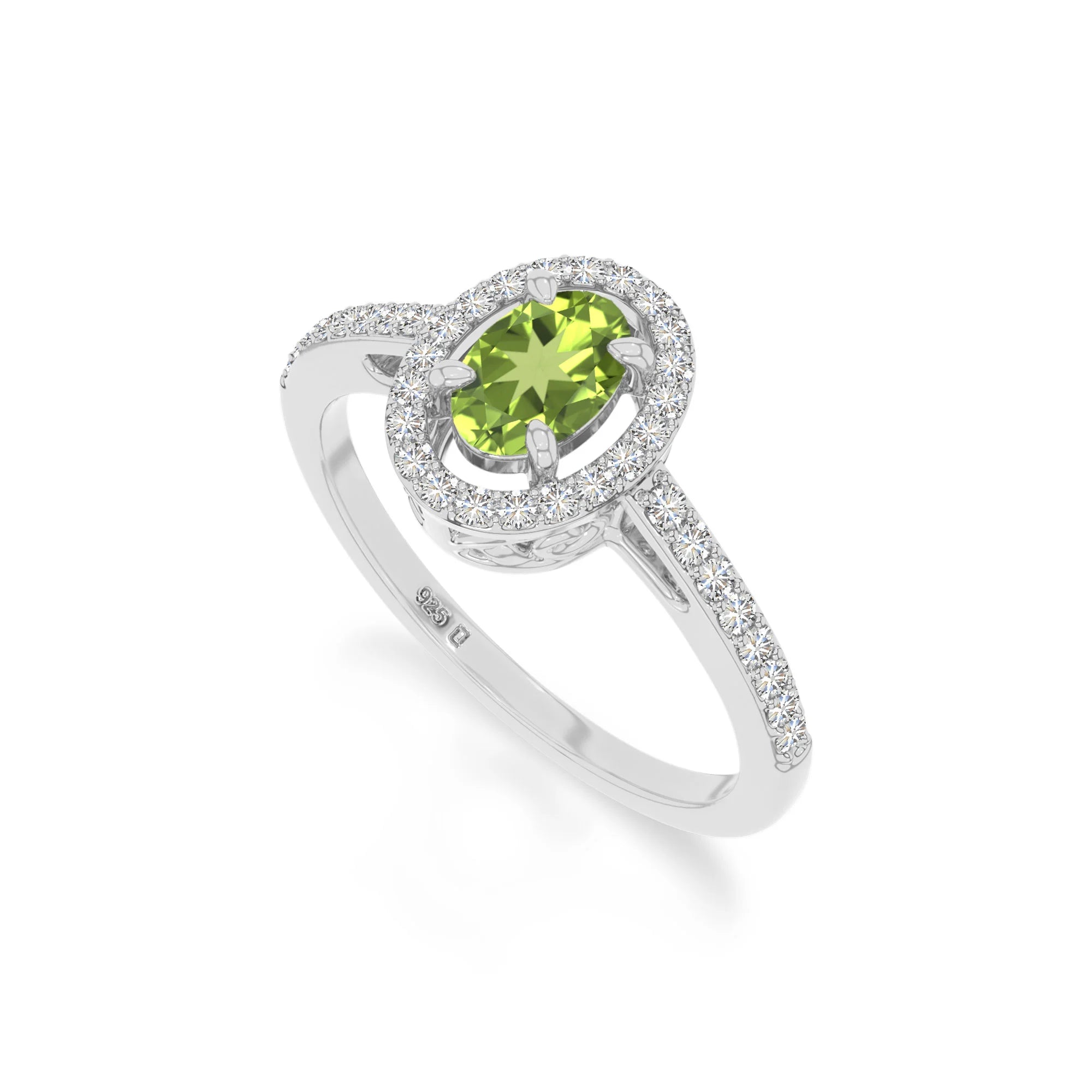 natural peridot solitaire halo engagement rings in sterling silver 