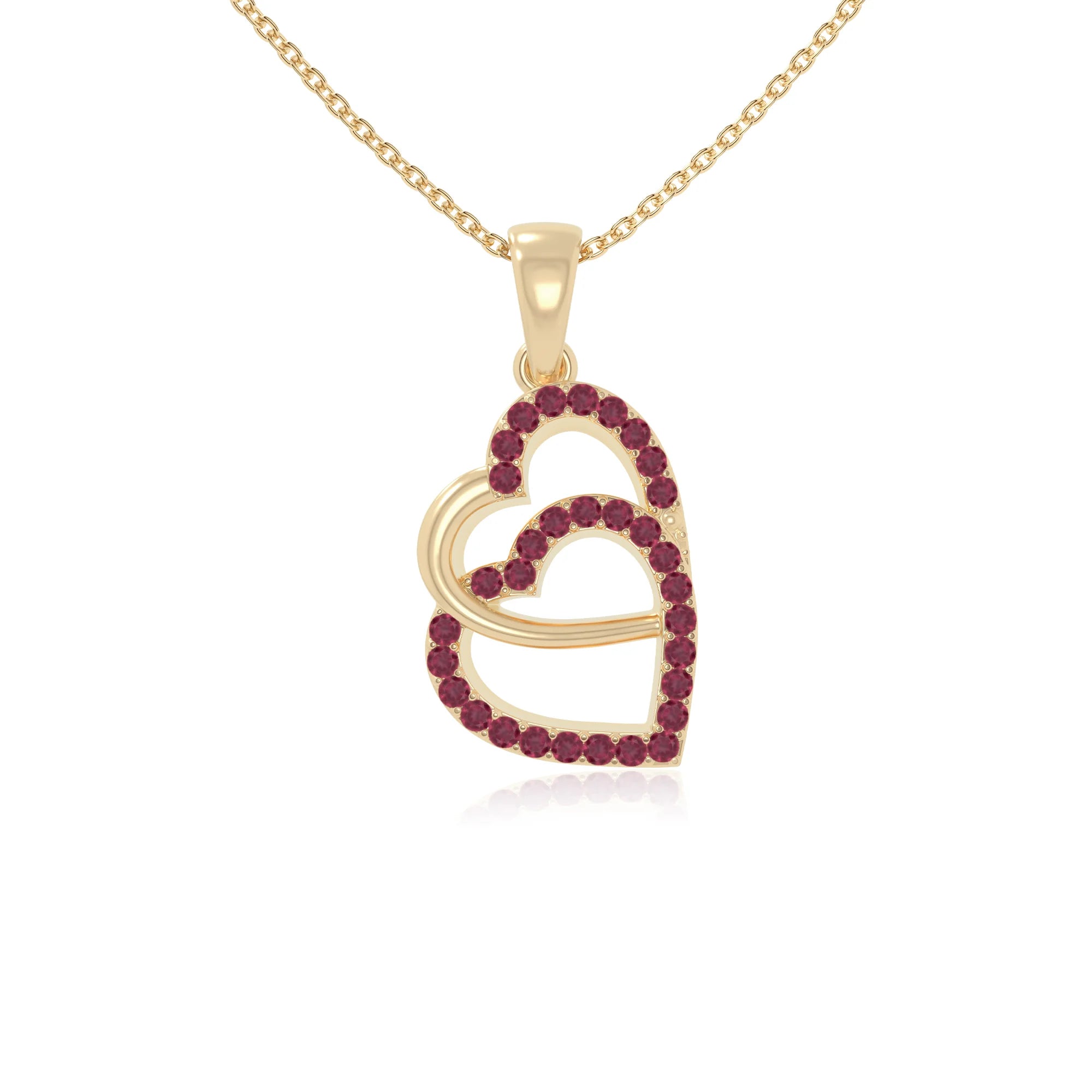 natural ruby heart in heart necklaces in yellow gold vermeil 