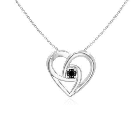 natural black-onyx floral heart necklaces in sterling silver 