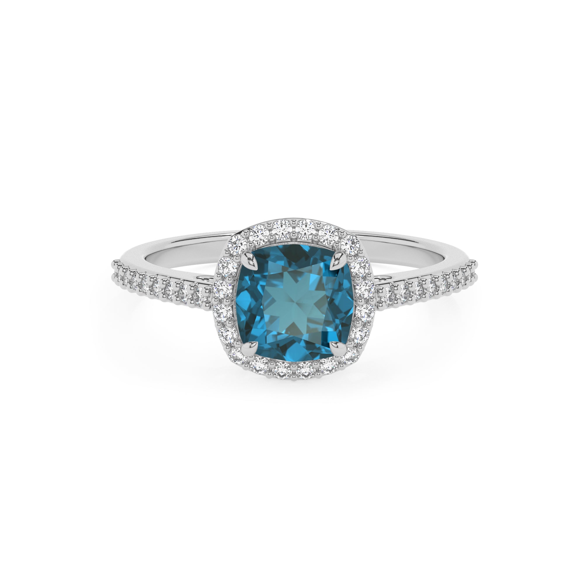 natural london blue topaz cushion half eterity halo solitaire engagement ring