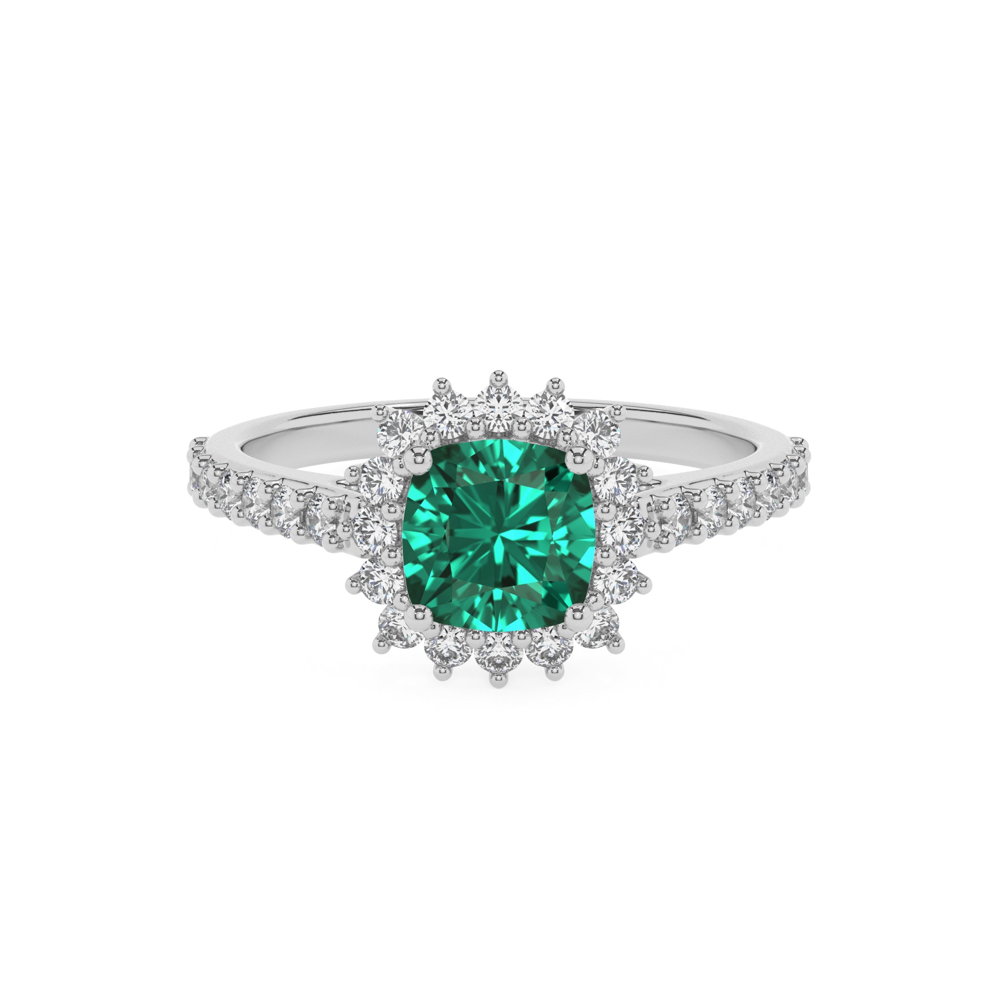 lab-grown emerald cushion half eterity halo solitaire engagement ring