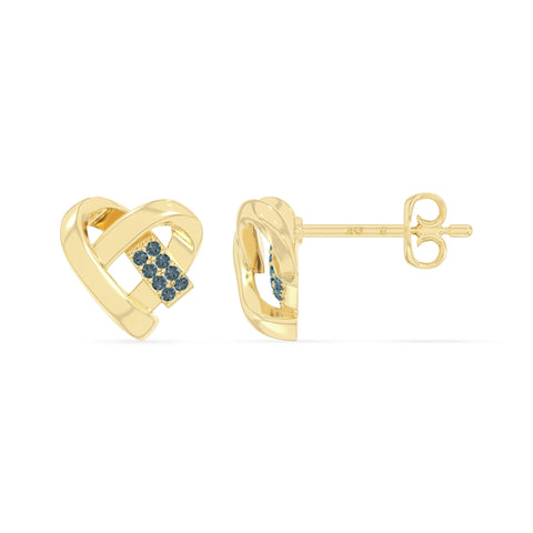 natural london-blue-topaz ribbon-heart stud earrings in yellow gold vermeil 