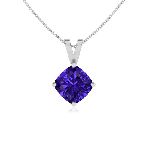 natural tanzanite cushion shape solitaire v-bale pendant necklace