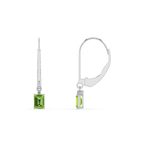 natural peridot emerald cut dangle earrings with moissanite 