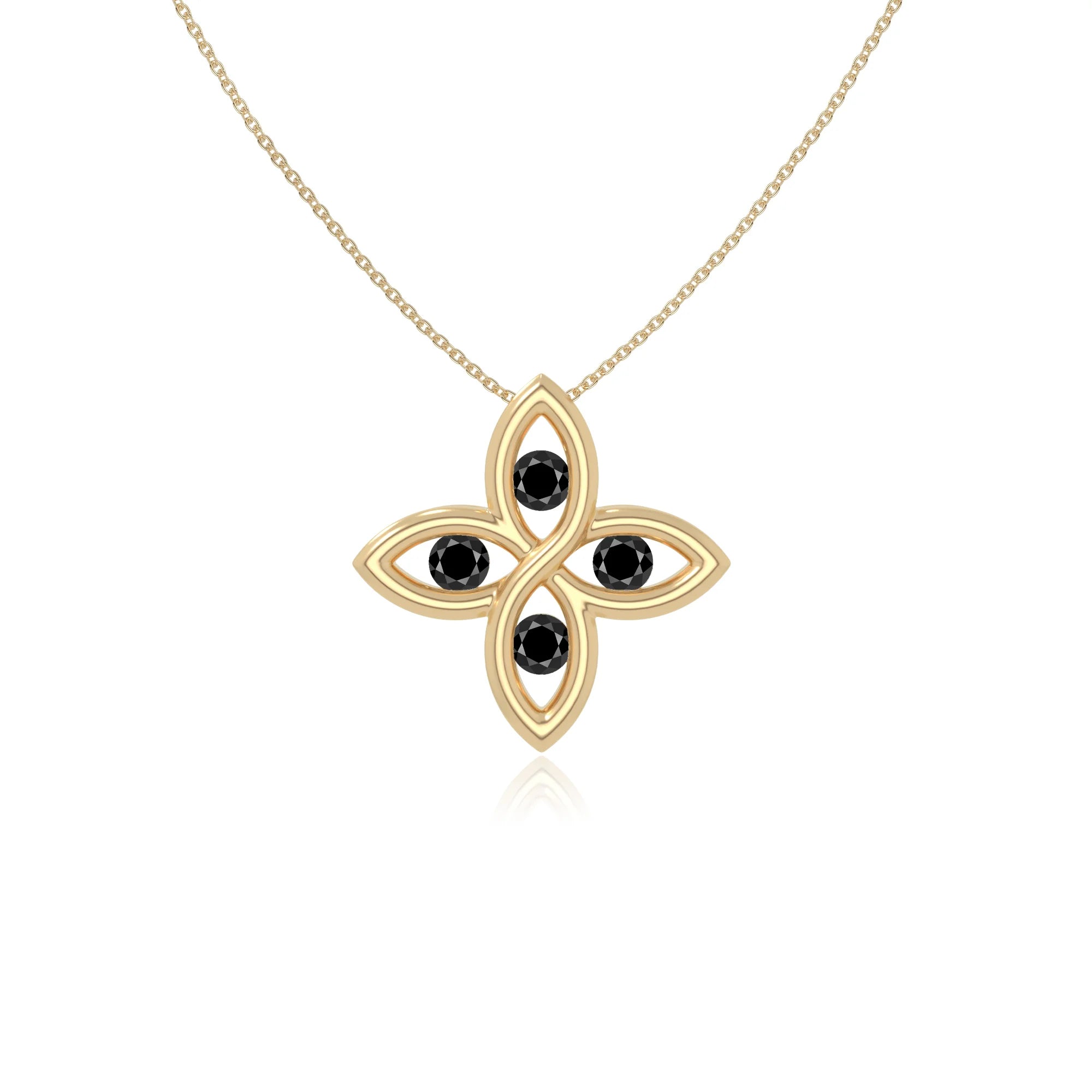natural black-onyx 4 petal flower necklaces in yellow gold vermeil 
