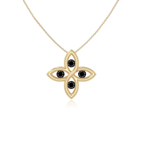 natural black-onyx 4 petal flower necklaces in yellow gold vermeil 