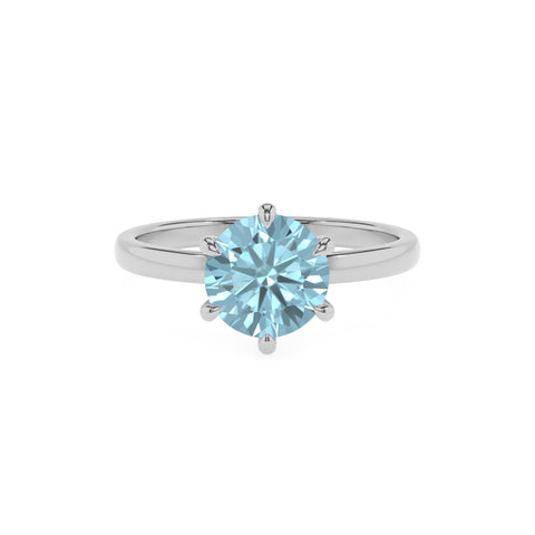 lab grown aquamarine round solitaire engagement ring