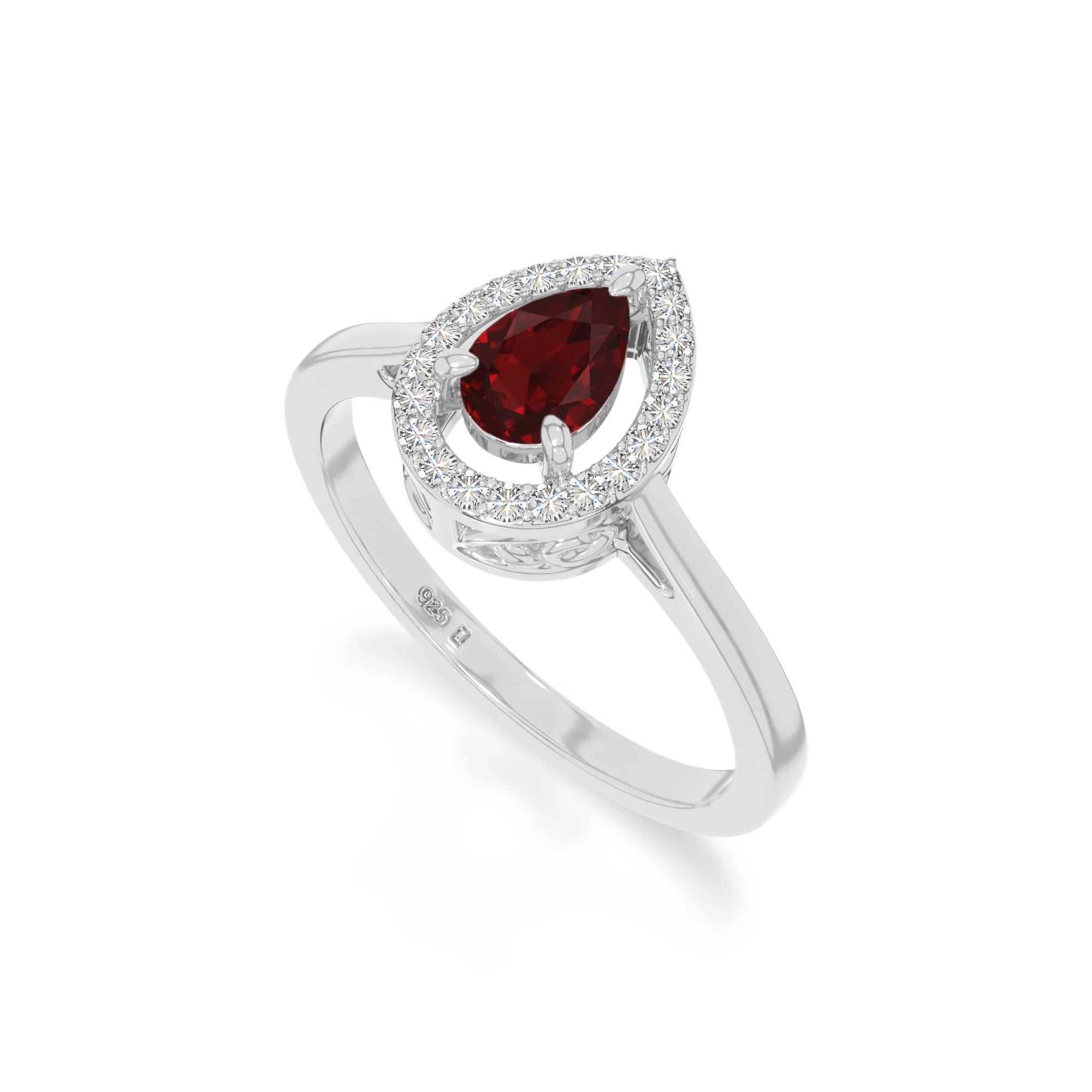 natural garnet solitaire halo engagement rings in sterling silver 