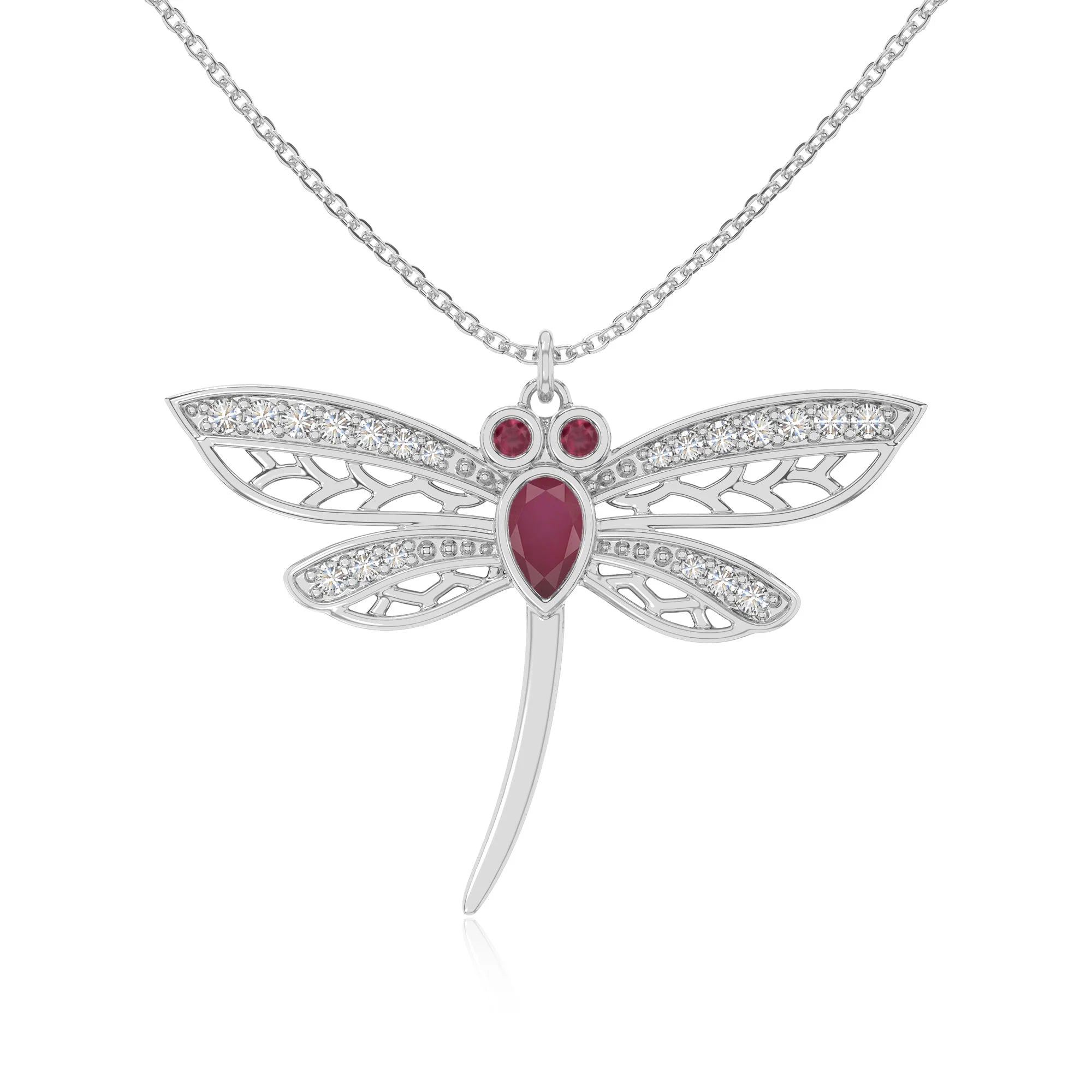 natural ruby dragonfly necklaces in sterling silver 
