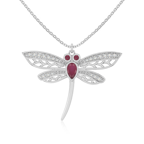 natural ruby dragonfly necklaces in sterling silver 