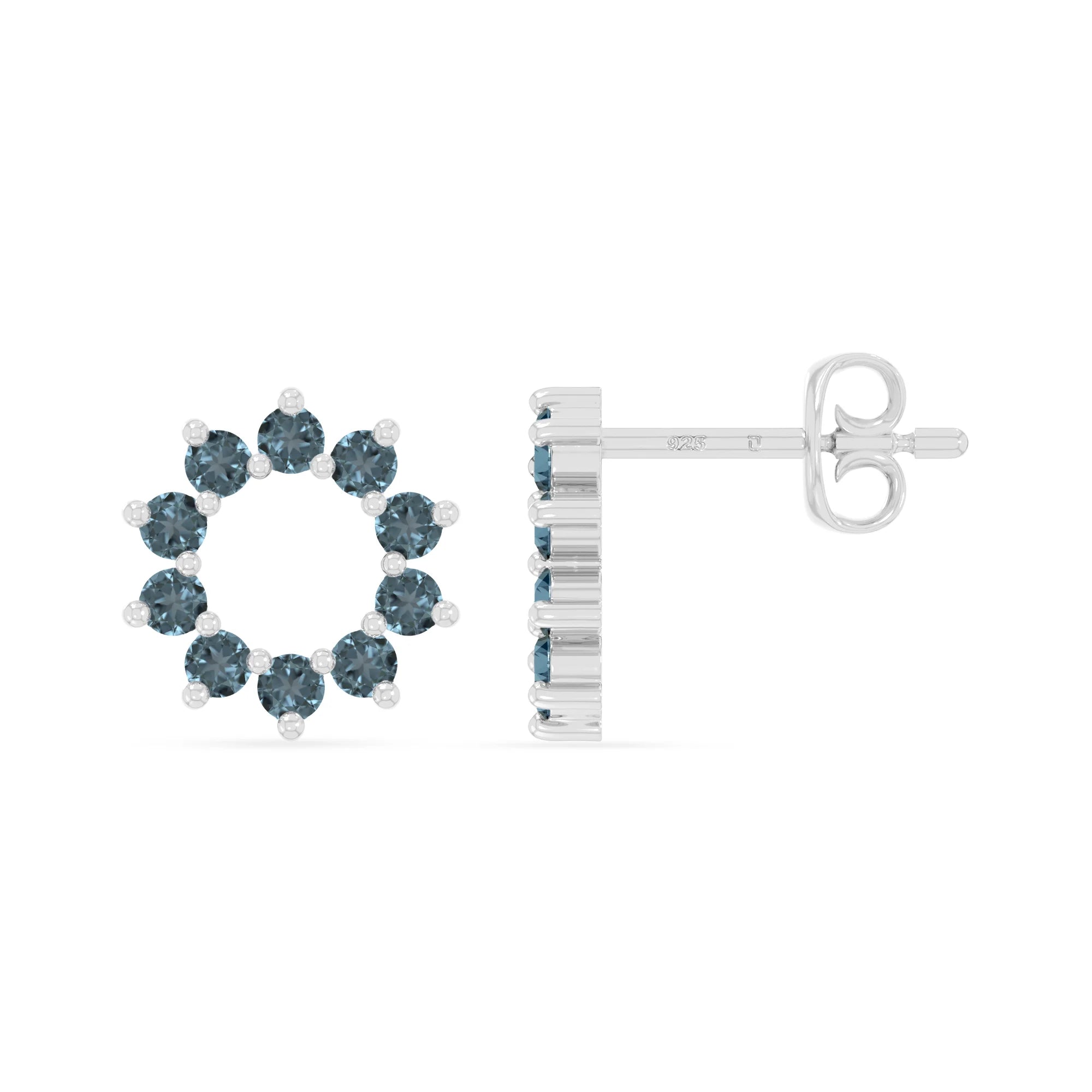 natural london-blue-topaz sun stud earrings in sterling silver 