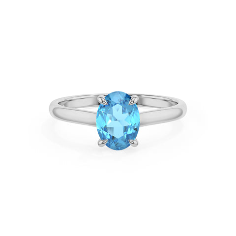 natural swiss blue topaz oval solitaire engagement ring