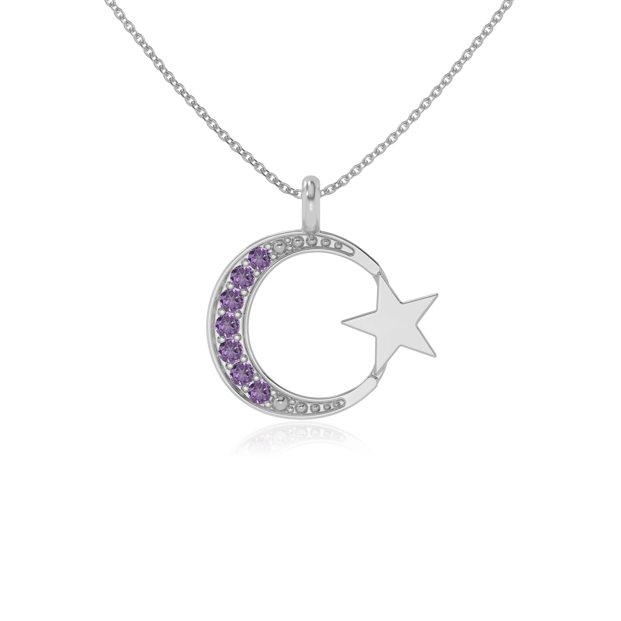 natural amethyst moon & star necklaces in sterling silver 