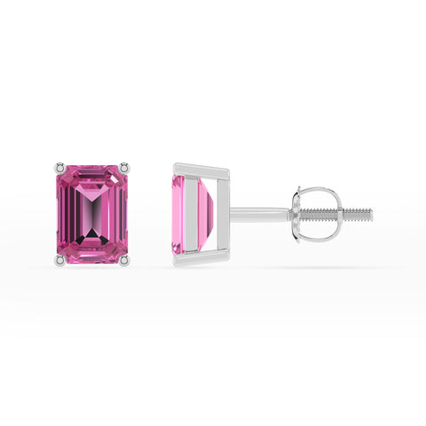 lab grown pink sapphire emerald cut stud earrings 