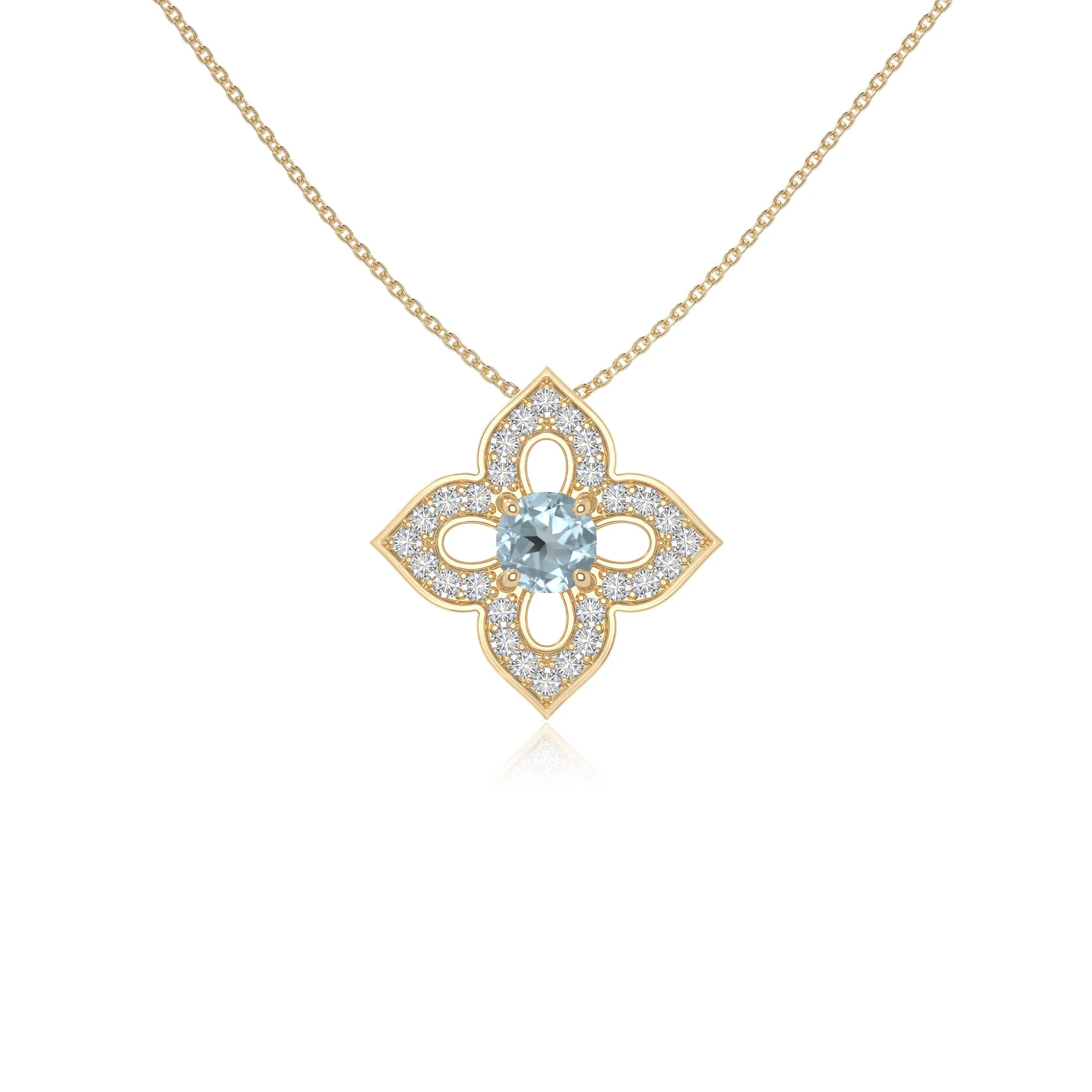 natural aquamarine 4 petal flower necklaces in yellow gold vermeil 