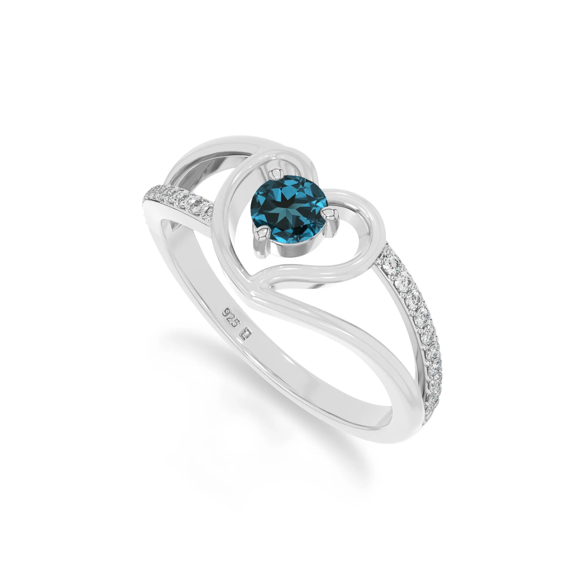 natural london blue topaz heart promise rings in sterling silver 