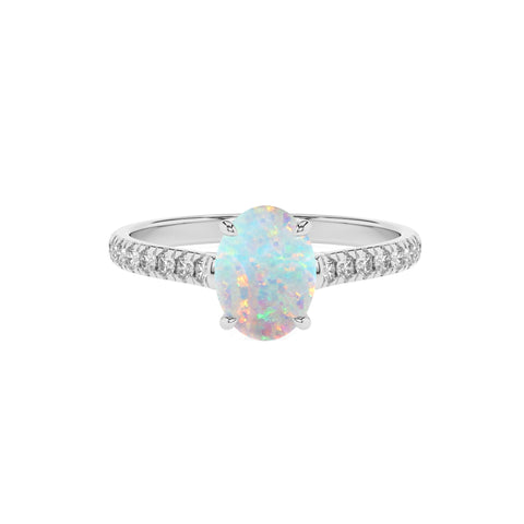 lab grown opal oval half eterity solitaire engagement ring