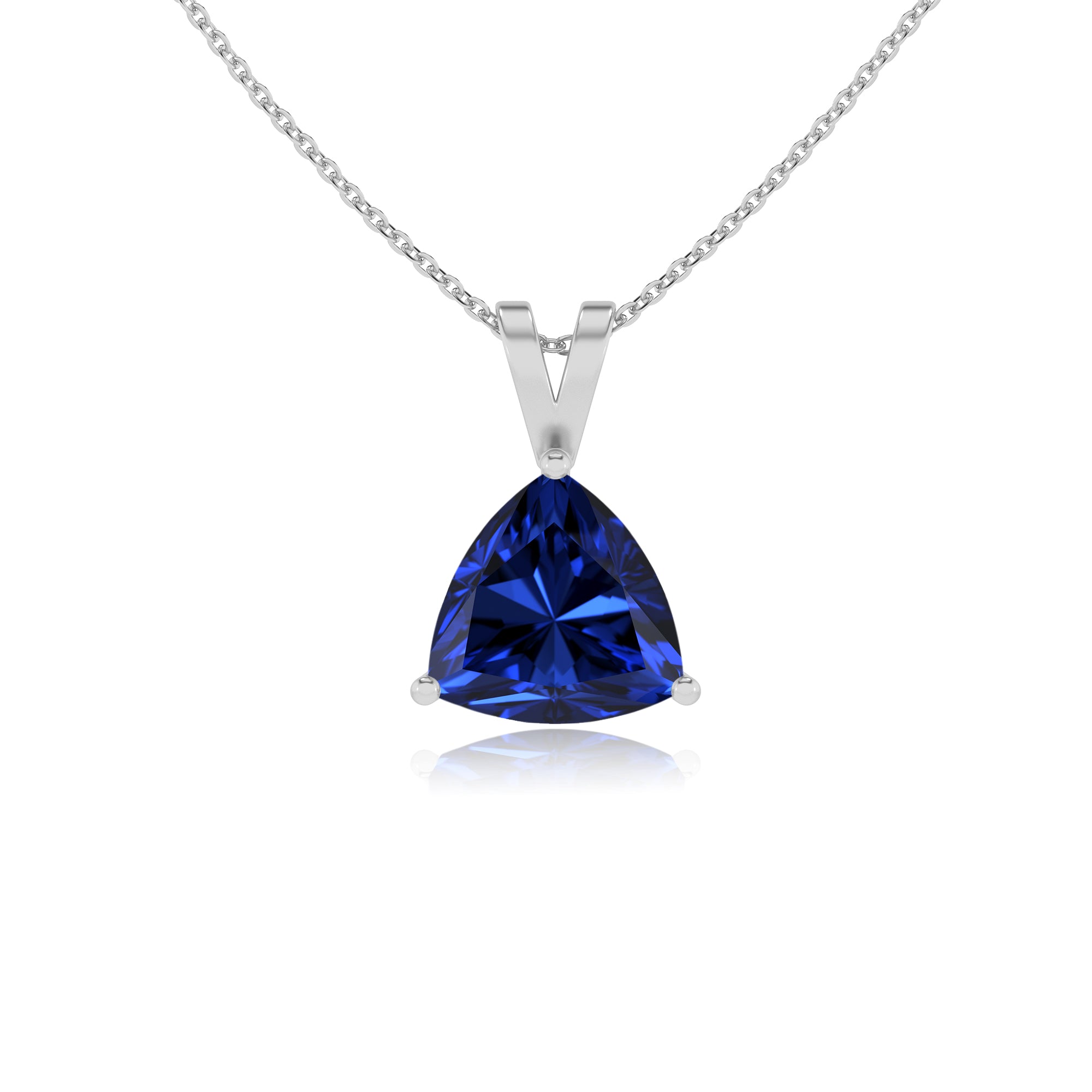 lab grown blue-sapphire trillion shape solitaire v-bale pendant necklace