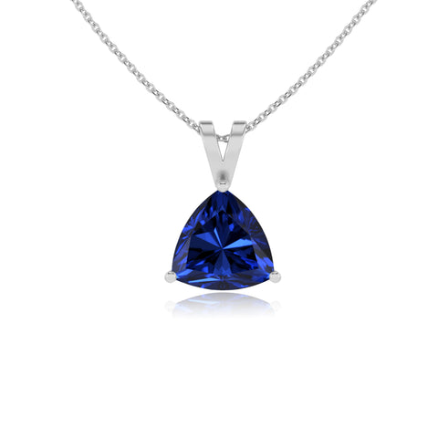 lab grown blue-sapphire trillion shape solitaire v-bale pendant necklace