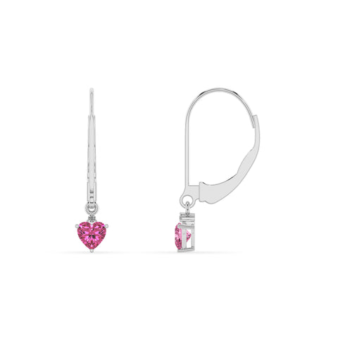 lab grown pink sapphire heart dangle earrings with moissanite 